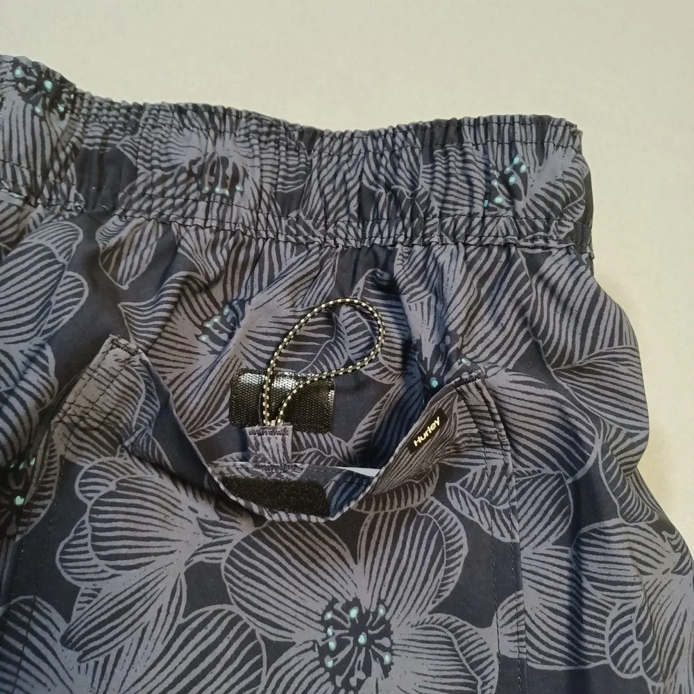 Hurley Mens XXL Swim Trunks Gray Floral Board Shorts‎ Elastic Waist Mesh Lined